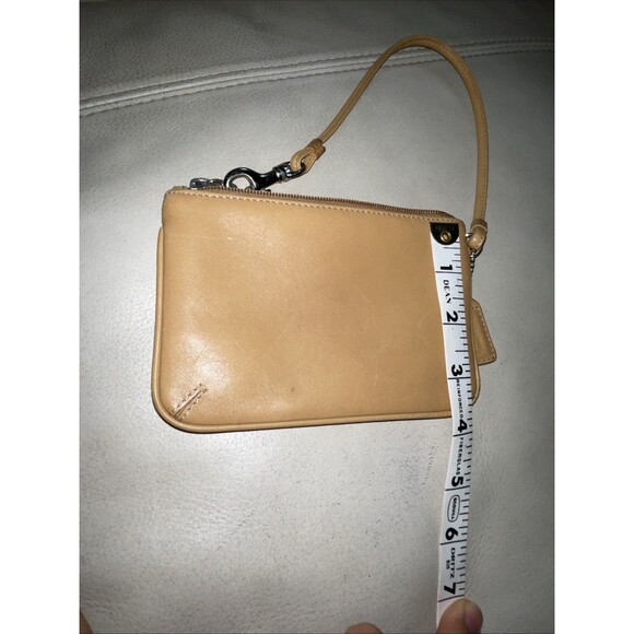 Coach Top Zip Wristlet Strap Mini Wallet Soft Leather Tan Brown - Picture 3 of 11